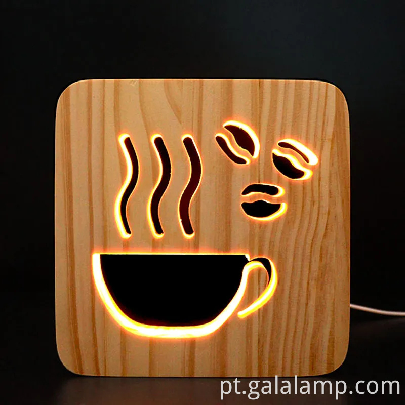 Luz criativa 3D Night, escultura oca de madeira maciça, lâmpada de mesa LED